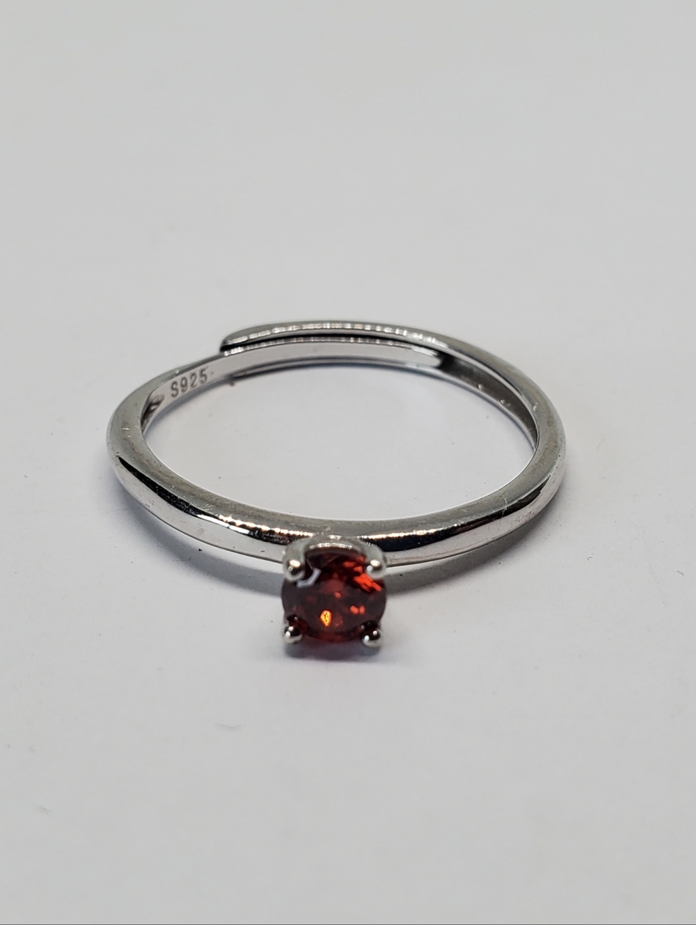 Sterling Silver Red CZ Solitaire Ring